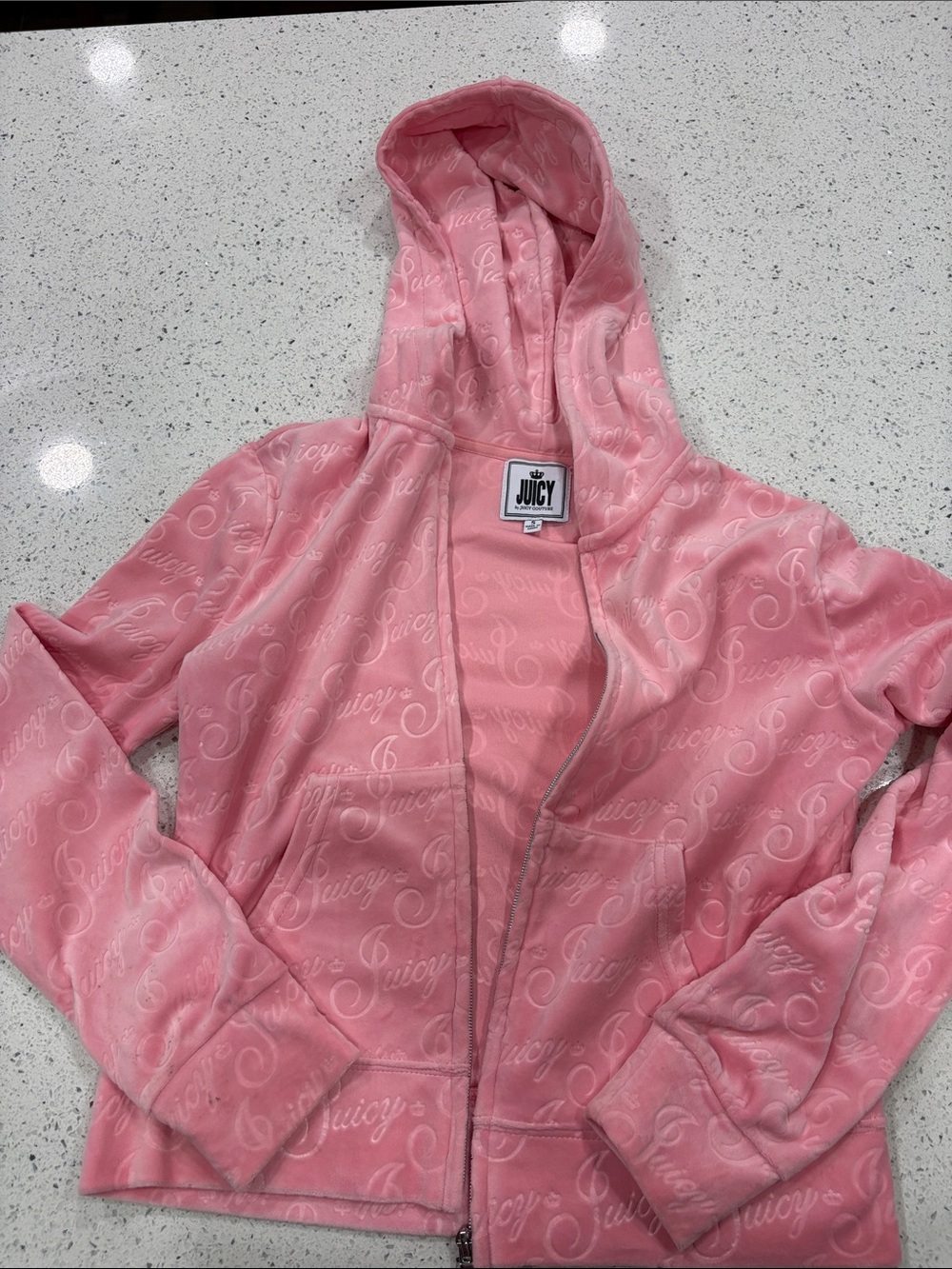 Juicy Couture Pink Velour Hooded Zip-Up Jacket